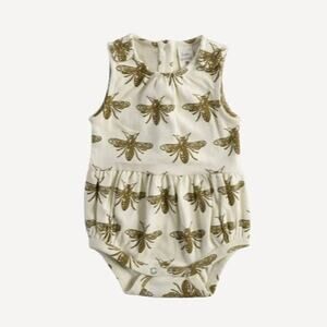 Kate Quinn Warm Olive Bees Sleeveless Shoulder Tab Bubble Romper Size 18-24 Mont